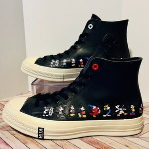 Kith x Disney Converse Men 10 Wmn 12 Black Leather Mickey Mouse Timeline 167508C
